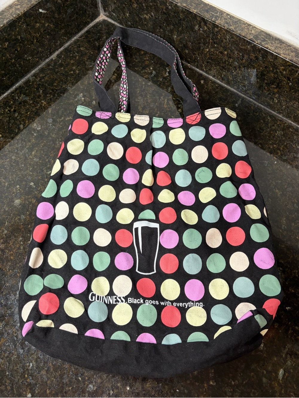 GUINNESS Double-Sided Black Polka Dot Tote Bag